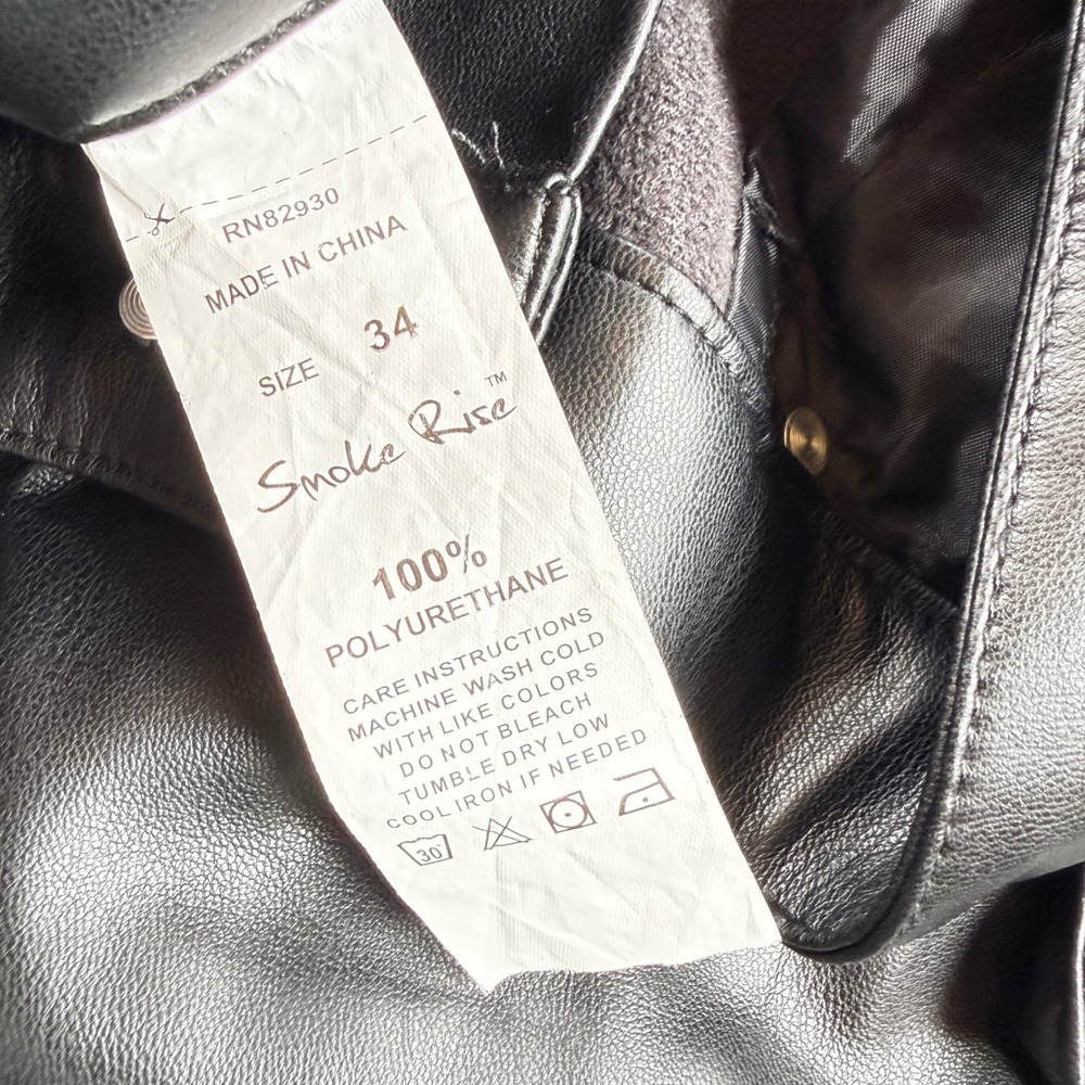 Smoke Rise Cargo Pants Mens 34x36 Black Faux Leather Tech Stacked Goth Moto Long - Picture 12 of 13